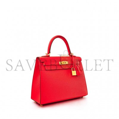 HERMÈS ROUGE DE COEUR EPSOM KELLY 25 SELLIER GOLD HARDWARE (25*17*7cm) 